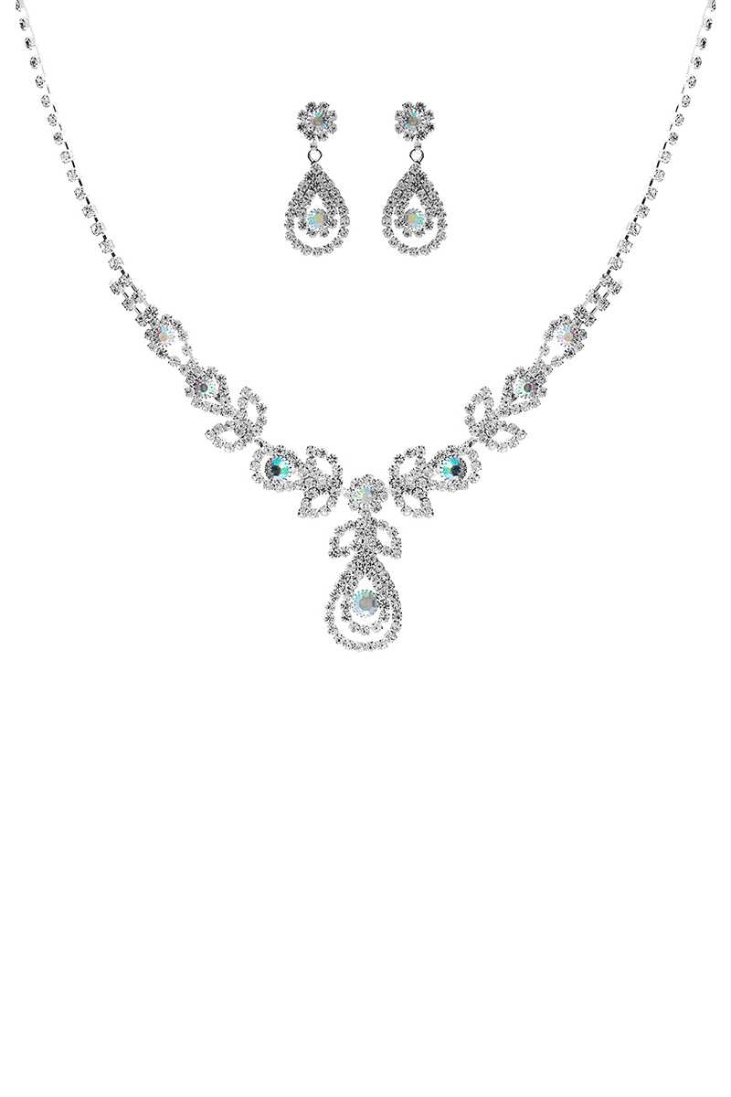Raindrop Rhinestone Double Necklace And Earring Set - Absolute Fashion 2020