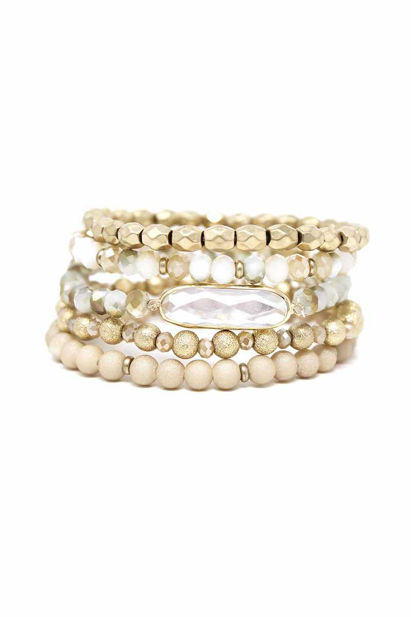 Crystal Metal Mix Bead Stretch Bracelet Set - Absolute Fashion 2020