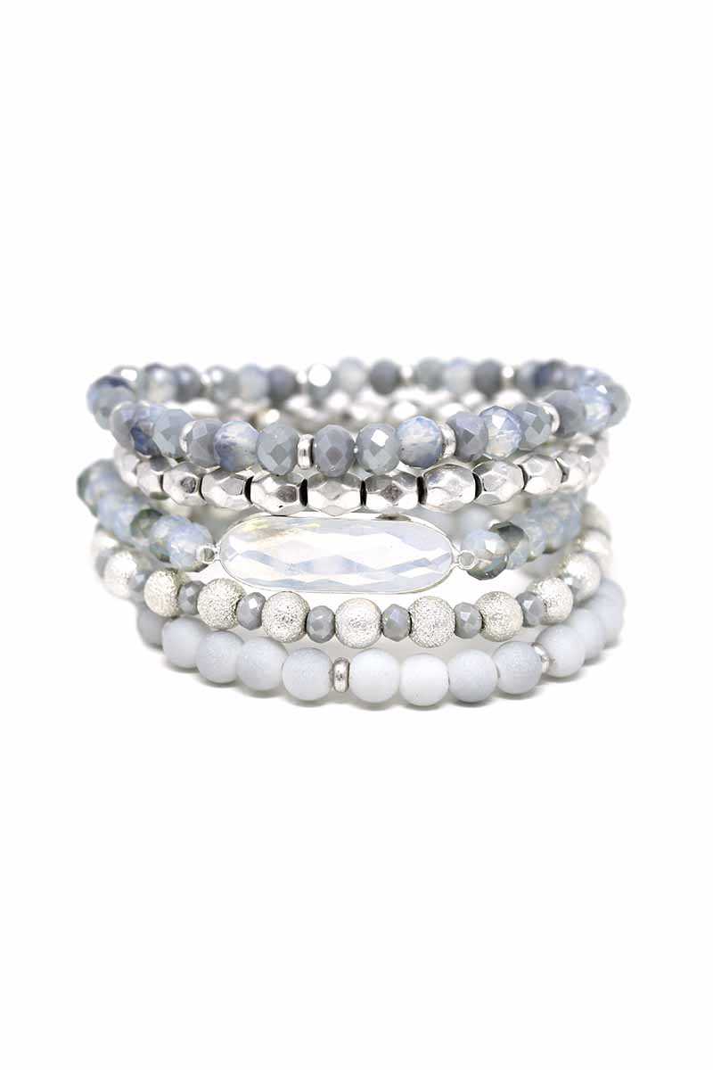 Crystal Metal Mix Bead Stretch Bracelet Set - Absolute Fashion 2020