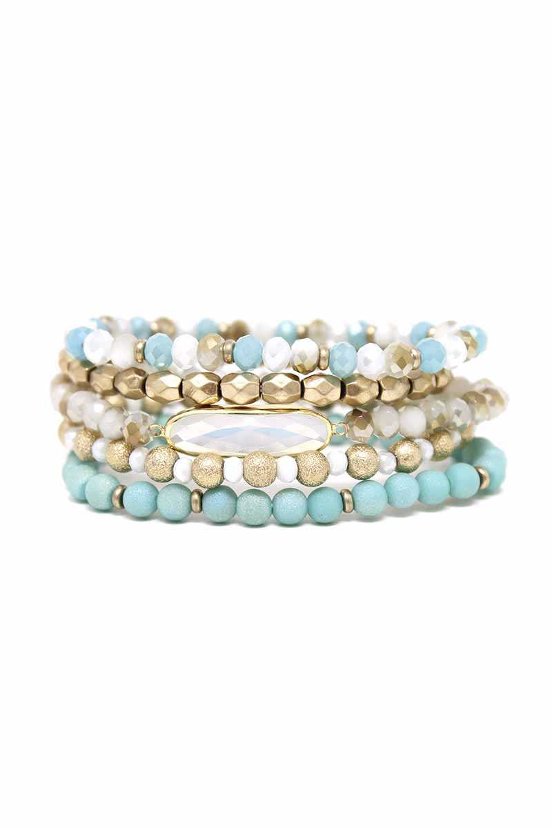 Crystal Metal Mix Bead Stretch Bracelet Set - Absolute Fashion 2020