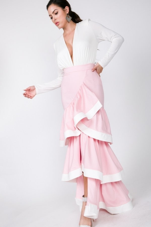 Contrast Hem Ruffle Layer Maxi Skirt - Absolute Fashion 2020