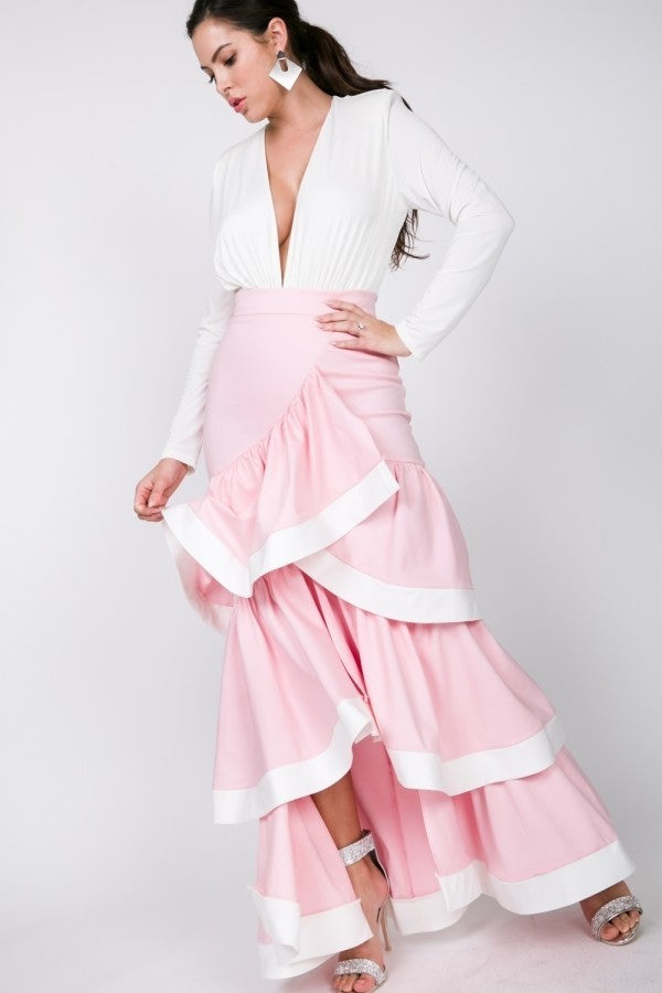 Contrast Hem Ruffle Layer Maxi Skirt - Absolute Fashion 2020