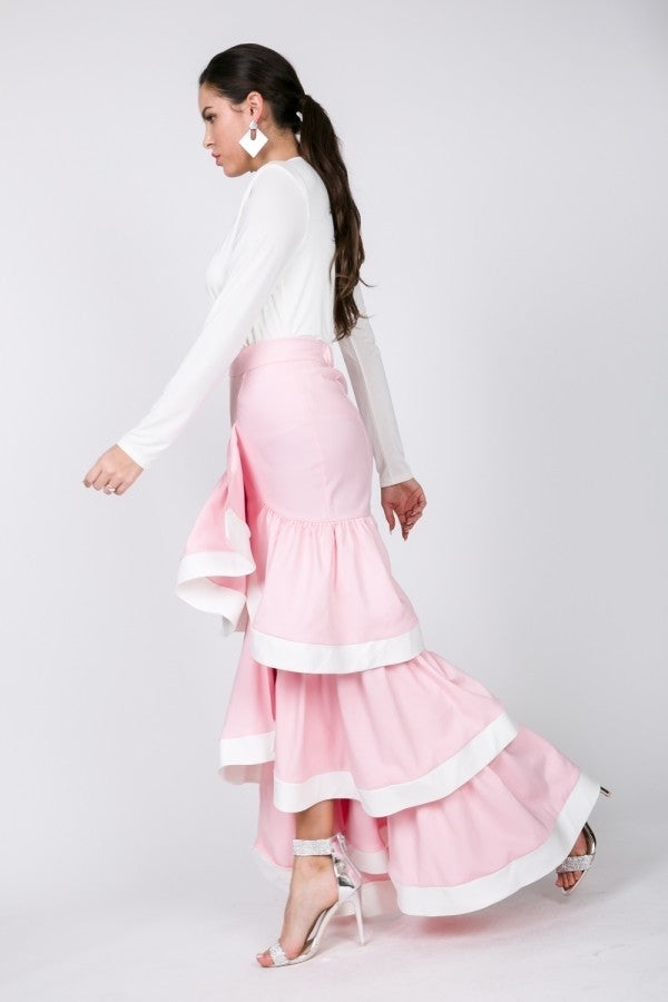 Contrast Hem Ruffle Layer Maxi Skirt - Absolute Fashion 2020