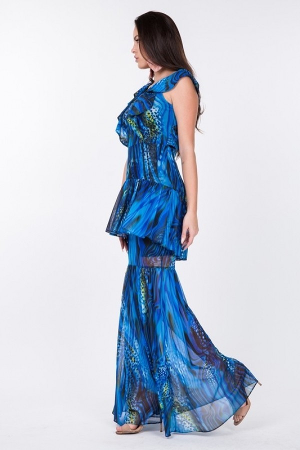 Ruffle Sleeve Tiered Bottom Print Long Dress - Absolute Fashion 2020