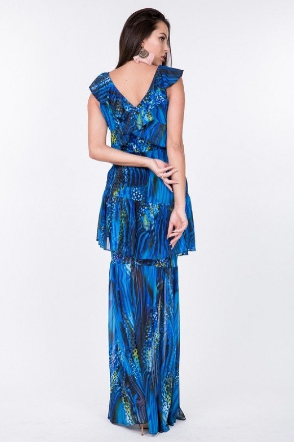 Ruffle Sleeve Tiered Bottom Print Long Dress - Absolute Fashion 2020