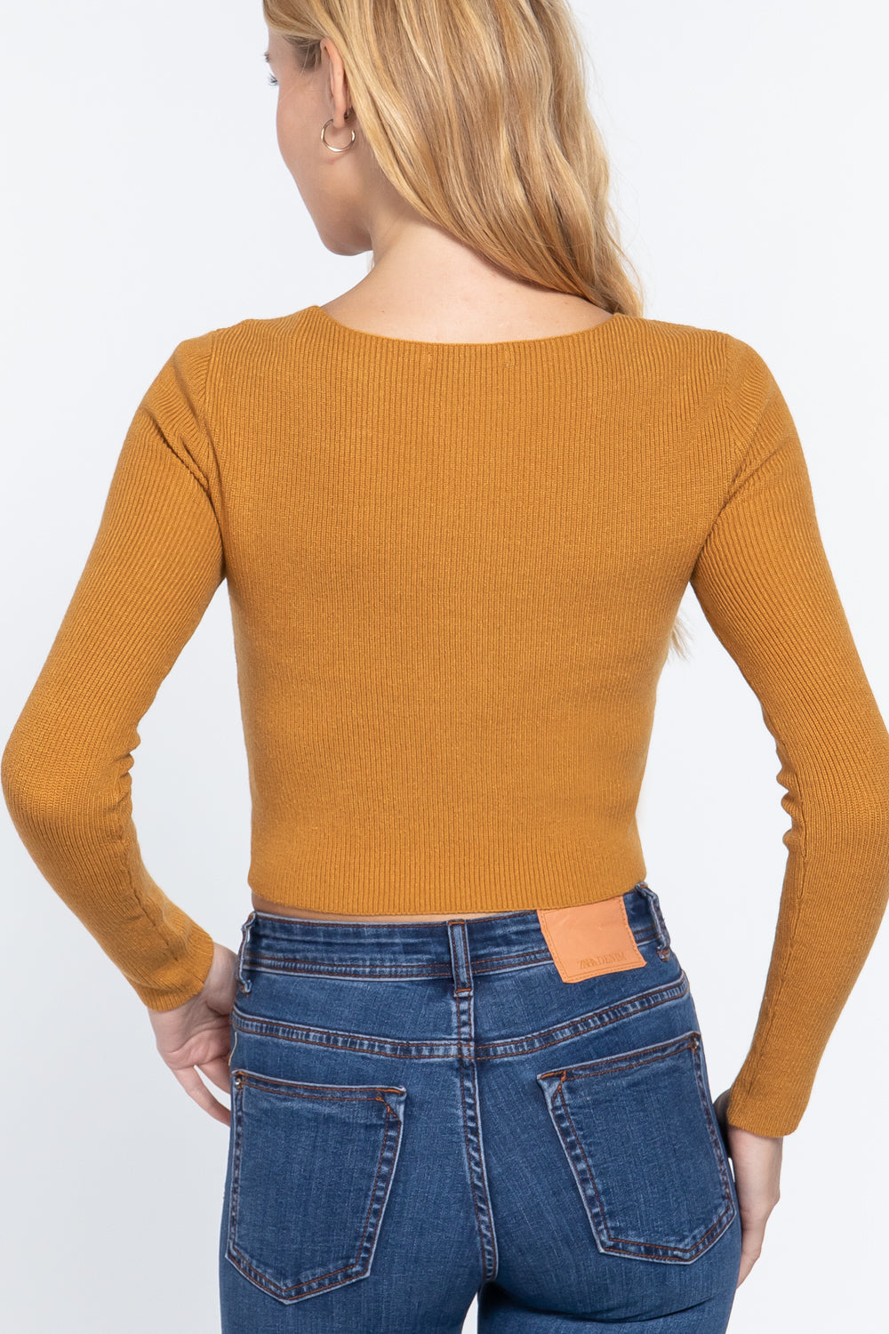 V-neck Front Knotted Crop Sweater - Absolute Fashion 2020