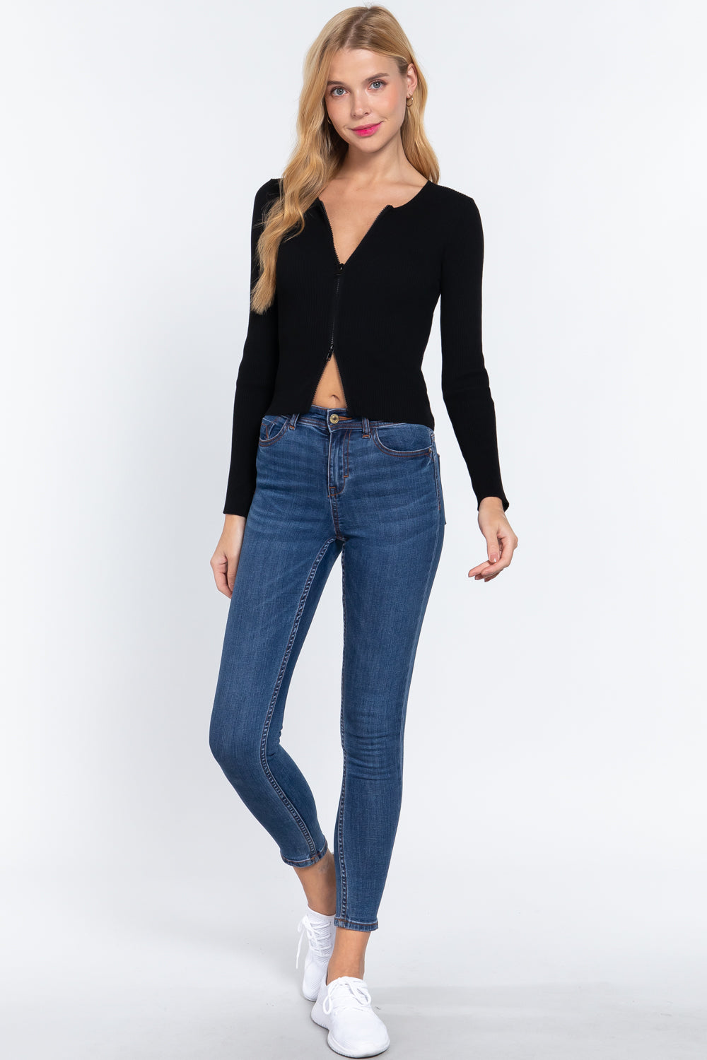 Rib Sweater Top W/front Zipper - Absolute Fashion 2020