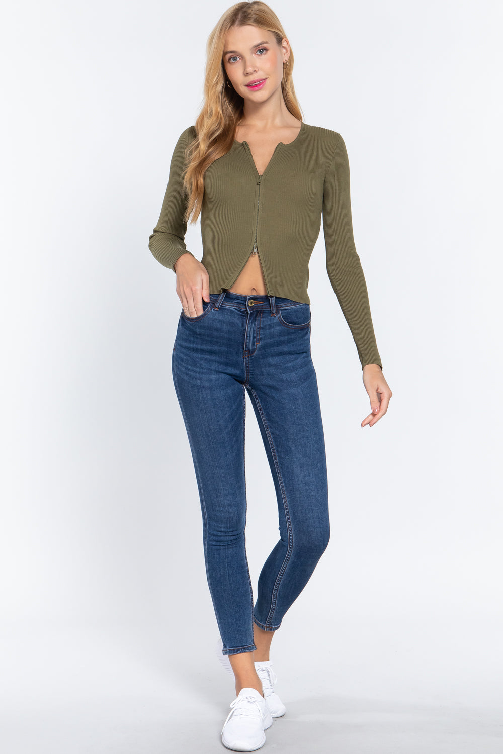 Rib Sweater Top W/front Zipper - Absolute Fashion 2020