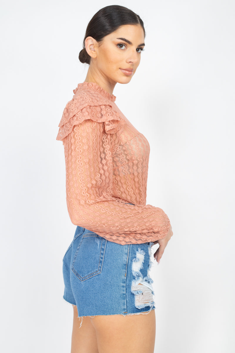 Sheer Crochet Lace Ruffled Top - Absolute Fashion 2020