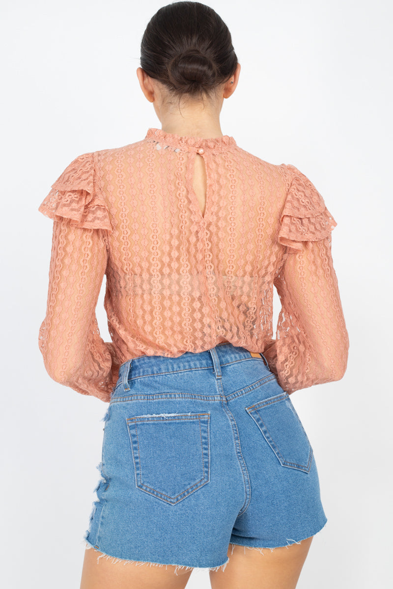 Sheer Crochet Lace Ruffled Top - Absolute Fashion 2020