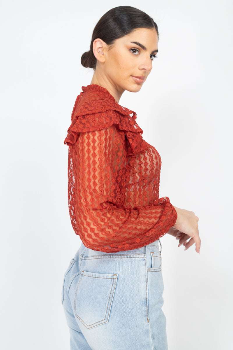 Sheer Crochet Lace Ruffled Top - Absolute Fashion 2020