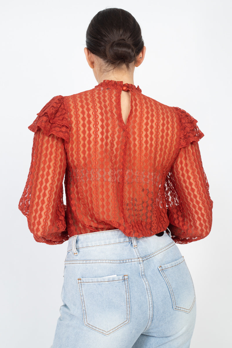 Sheer Crochet Lace Ruffled Top - Absolute Fashion 2020