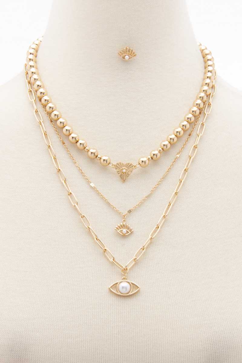 Sodajo Eye Charm Metal Bead Layered Necklace - Absolute Fashion 2020