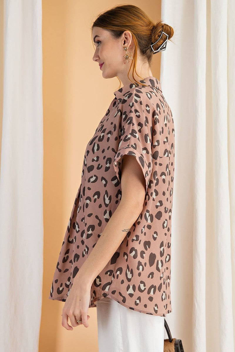 Short Slvs Animal Print Crinkled Shirt Tunic - Absolute Fashion 2020