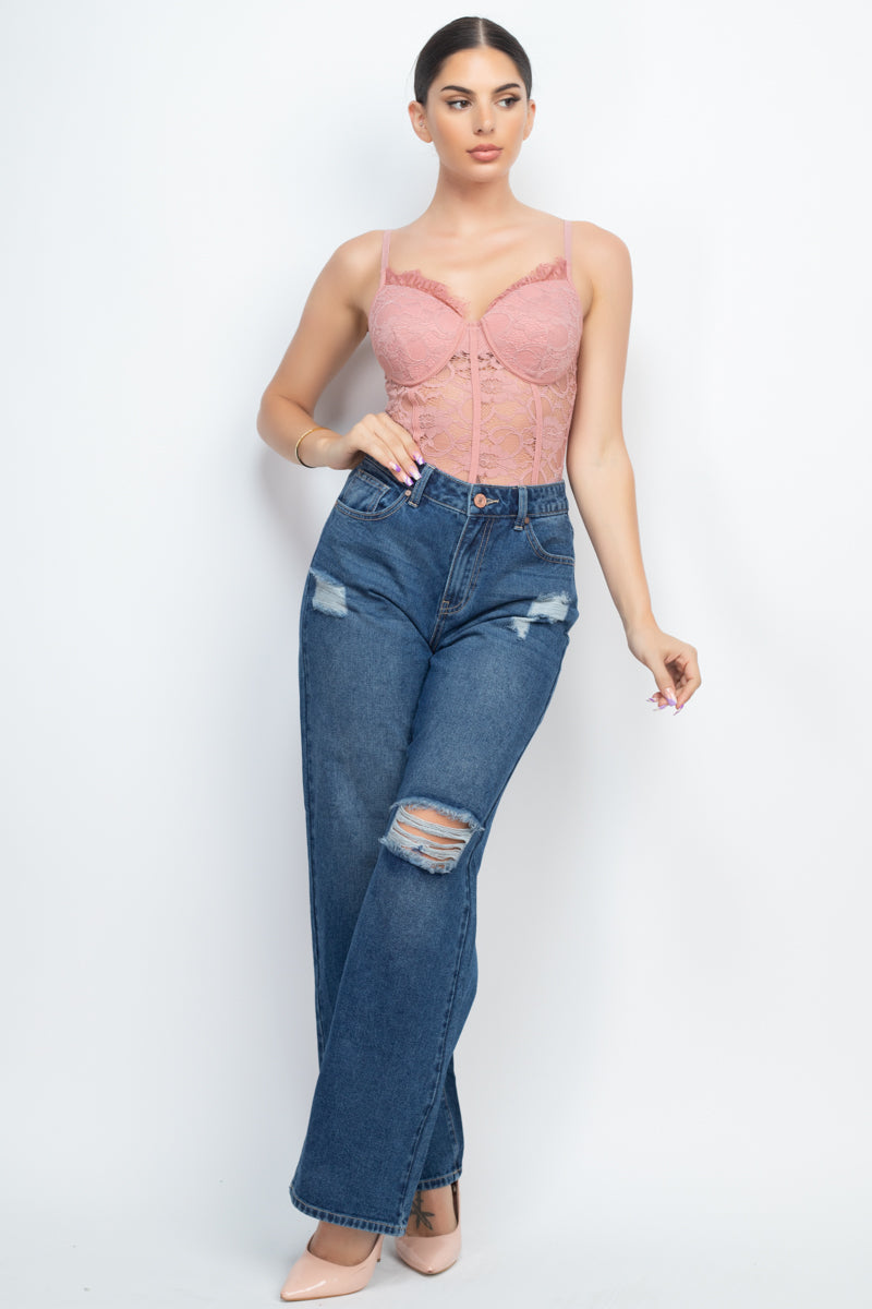 Semi-sheer Sweetheart Lace Bodysuit - Absolute Fashion 2020