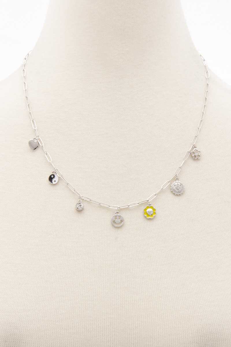 Ying Yang Happy Face Charm Station Necklace - Absolute Fashion 2020