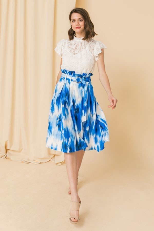 Self-buckle Belt Printed Skirt - Absolute Fashion 2020