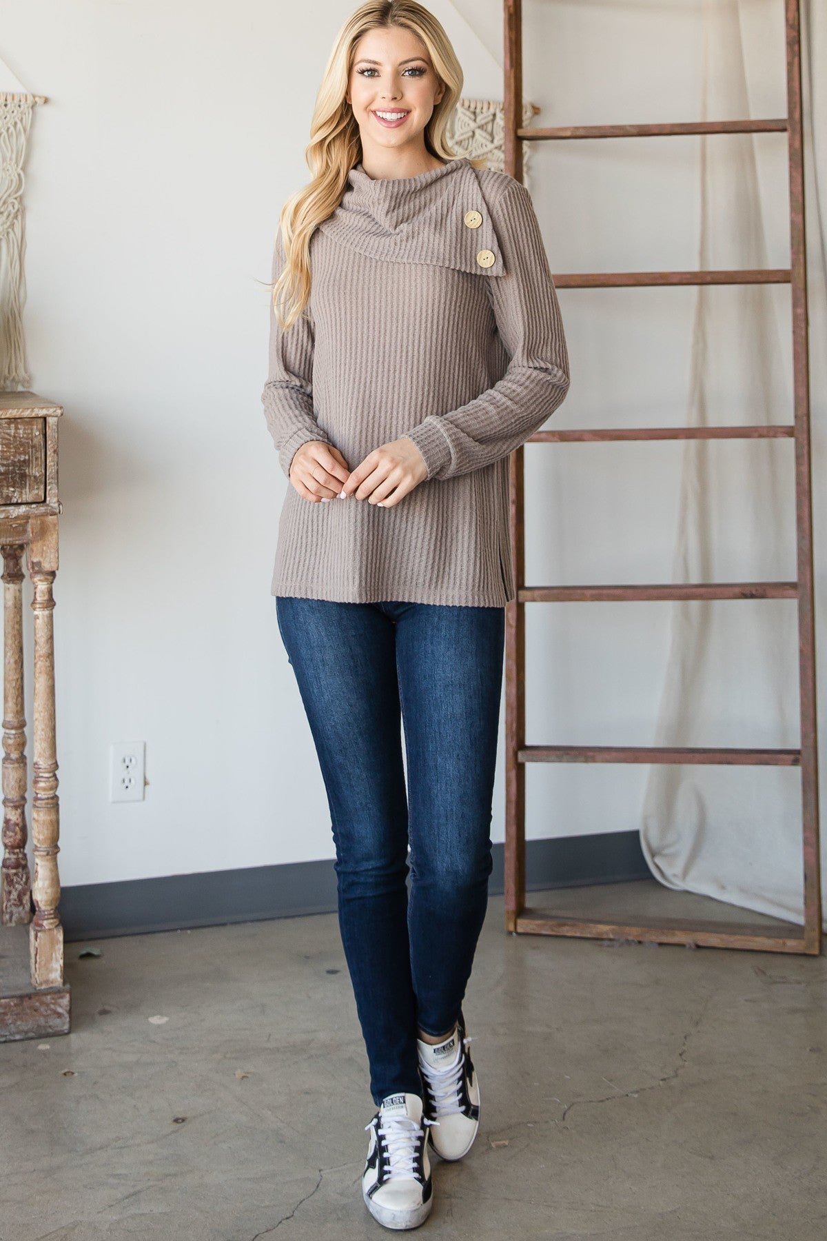 Buttoned Flap Mock Sweater - Absolute Fashion 2020