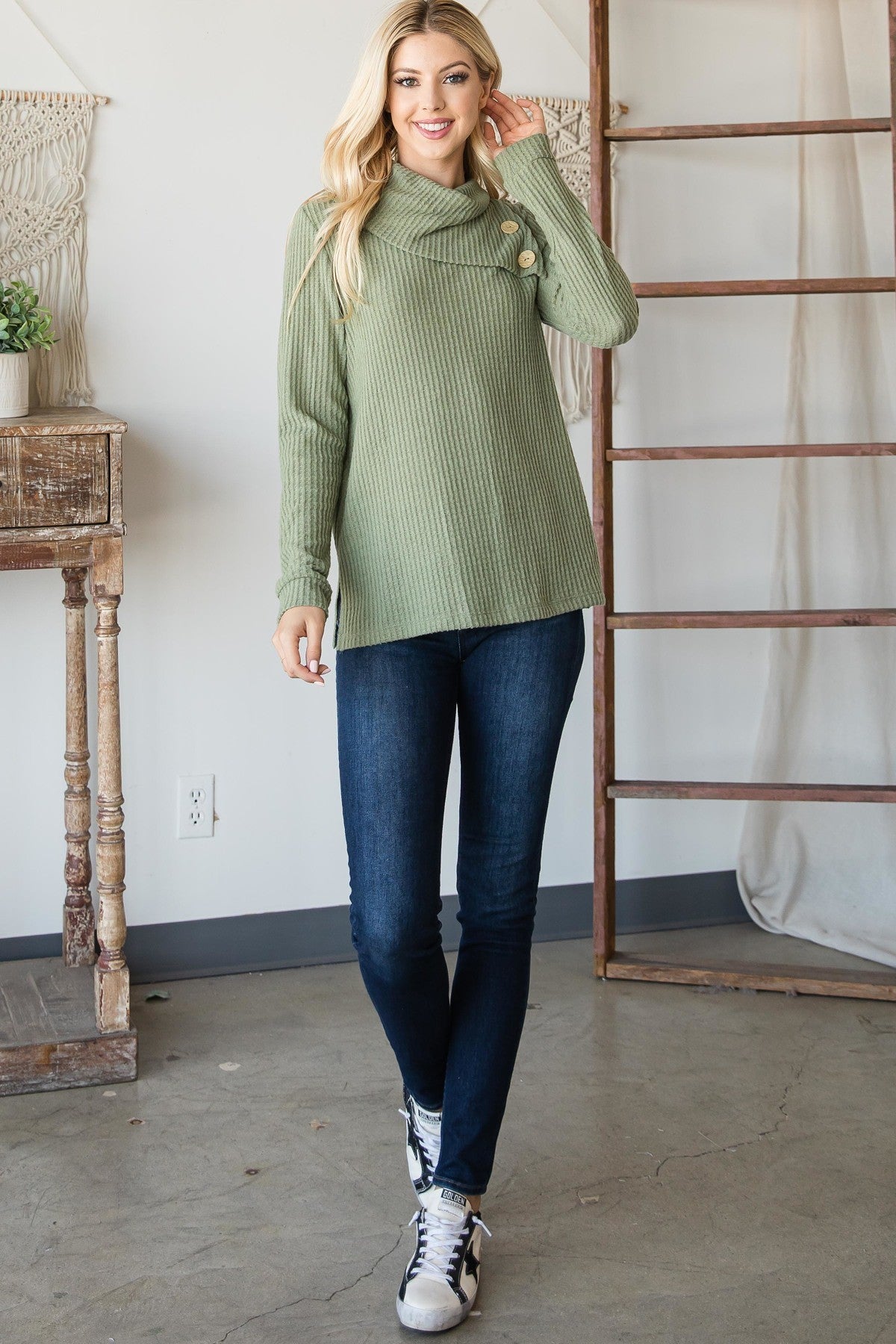 Buttoned Flap Mock Sweater - Absolute Fashion 2020