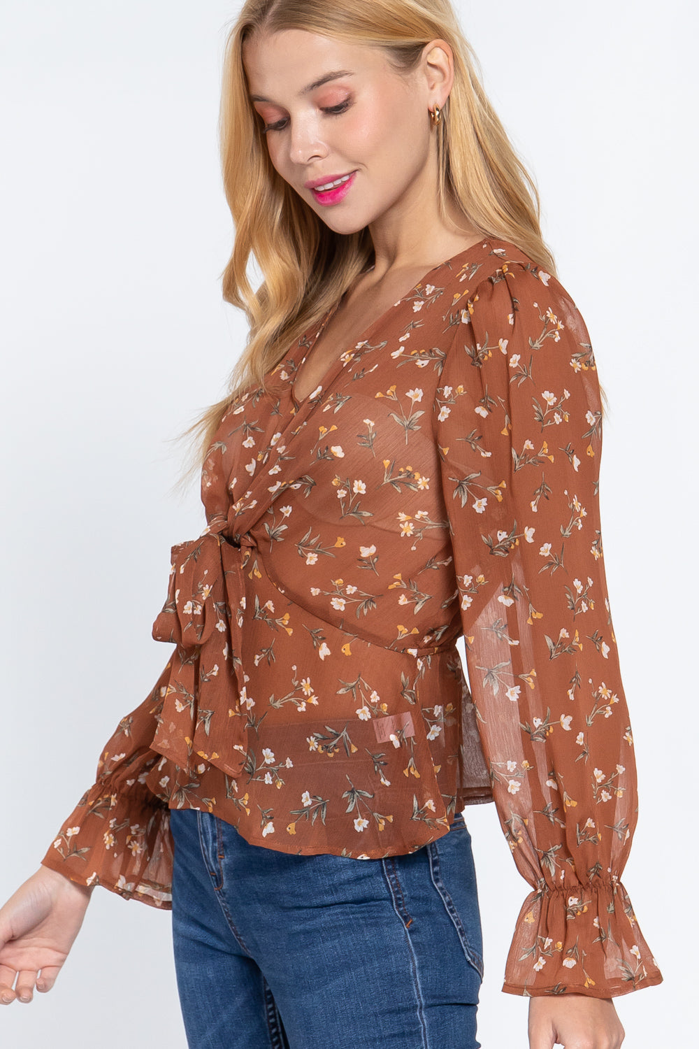 Ruffle Slv Peplum Print Woven Top - Absolute Fashion 2020