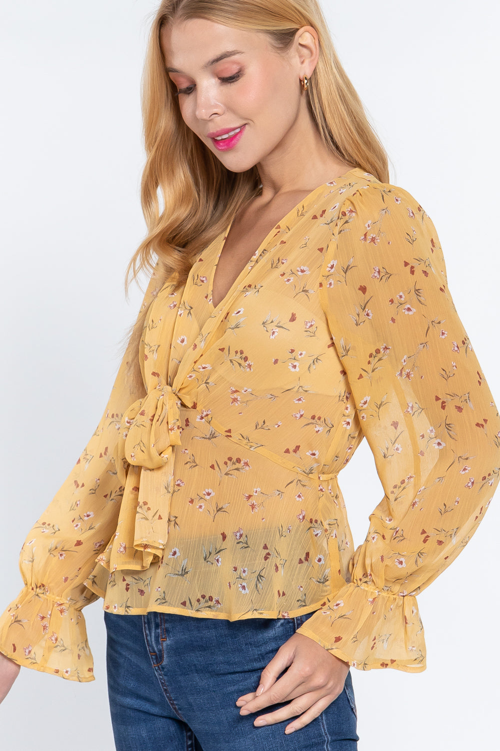 Ruffle Slv Peplum Print Woven Top - Absolute Fashion 2020