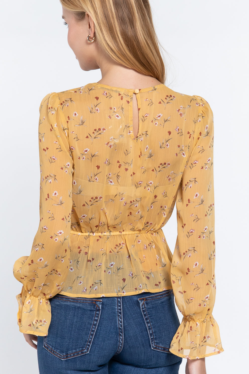 Ruffle Slv Peplum Print Woven Top - Absolute Fashion 2020
