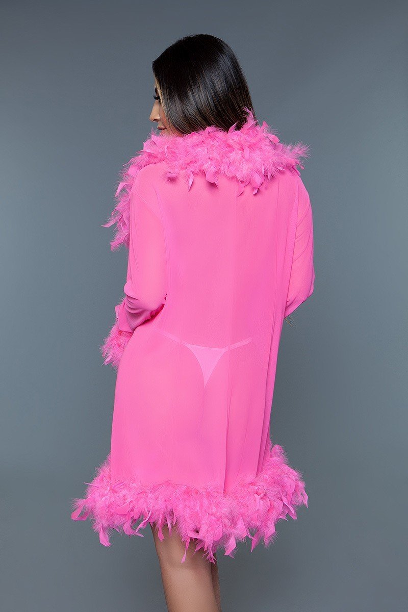 Sheer Short Length Robe With Chandelle Boa Feather Trim - Absolute Fashion 2020