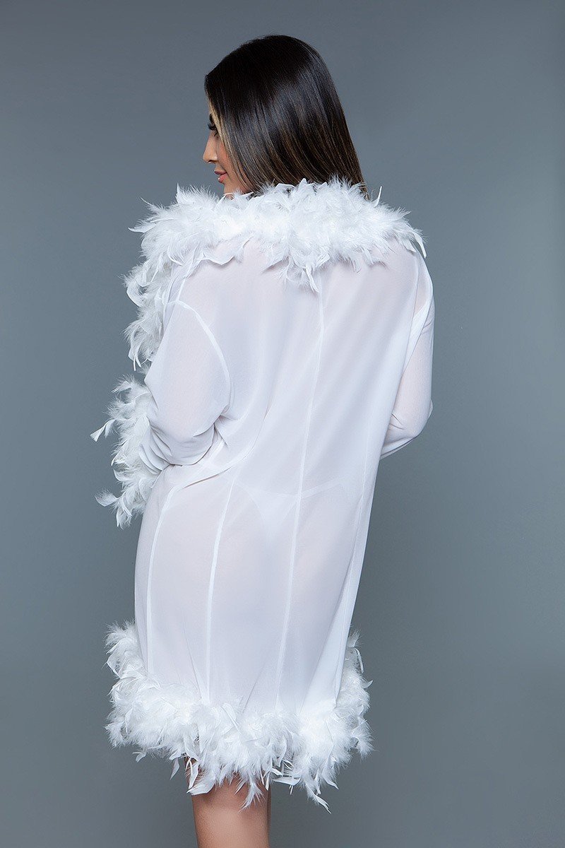 Sheer Short Length Robe With Chandelle Boa Feather Trim - Absolute Fashion 2020