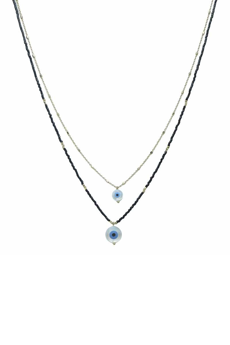 Seed Bead Evil Eye Pendant Layered Necklace - Absolute Fashion 2020