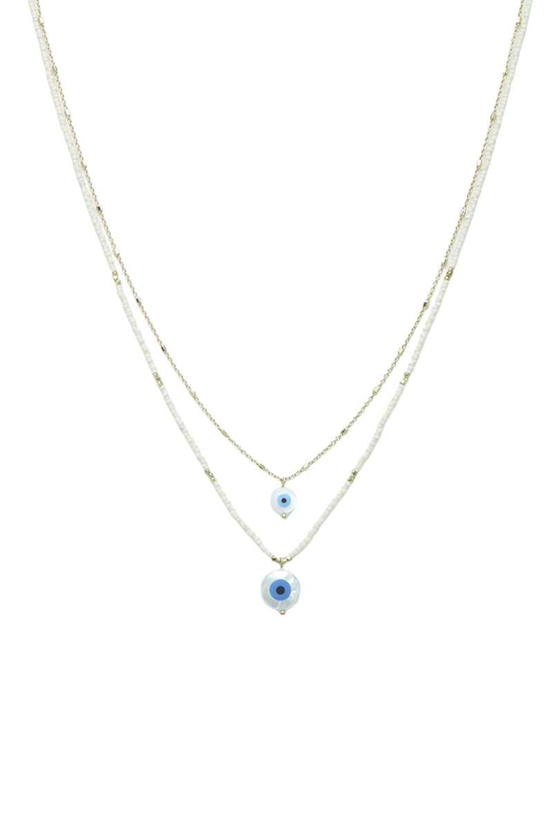 Seed Bead Evil Eye Pendant Layered Necklace - Absolute Fashion 2020