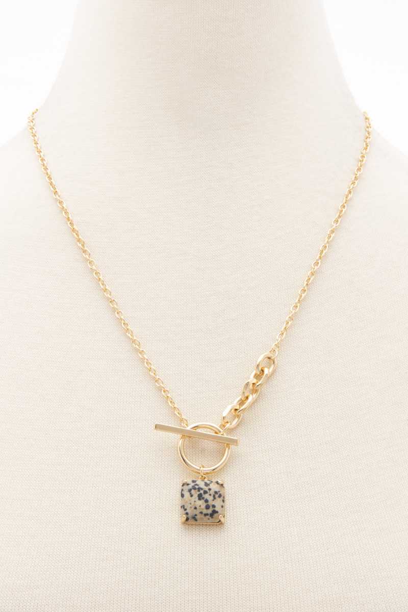 Square Stone Pendant Toggle Clasp Necklace - Absolute Fashion 2020