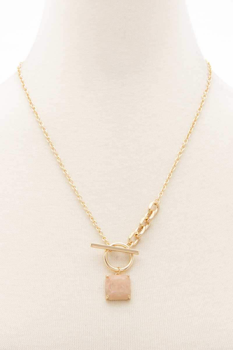 Square Stone Pendant Toggle Clasp Necklace - Absolute Fashion 2020