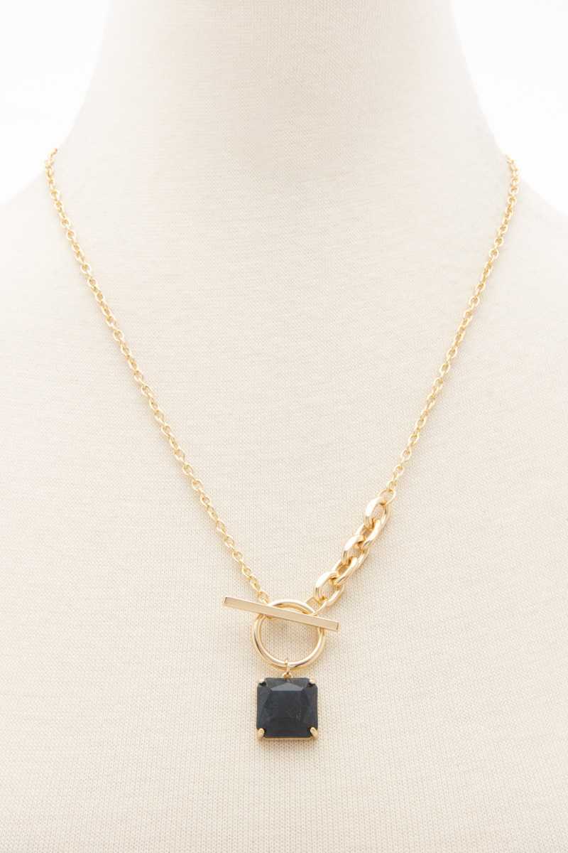 Square Stone Pendant Toggle Clasp Necklace - Absolute Fashion 2020