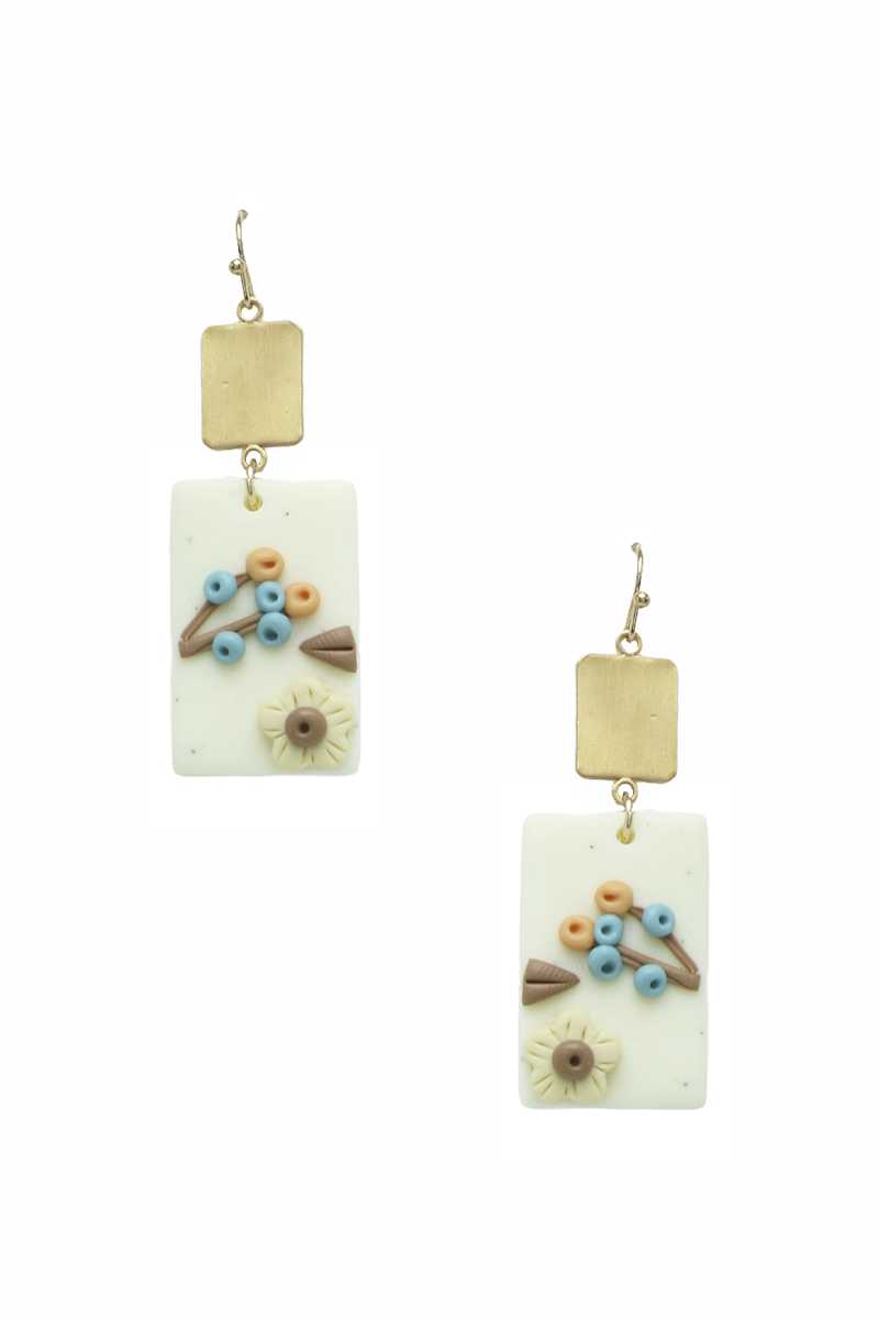 Clay Flower Rectangle Dangle Earring - Absolute Fashion 2020