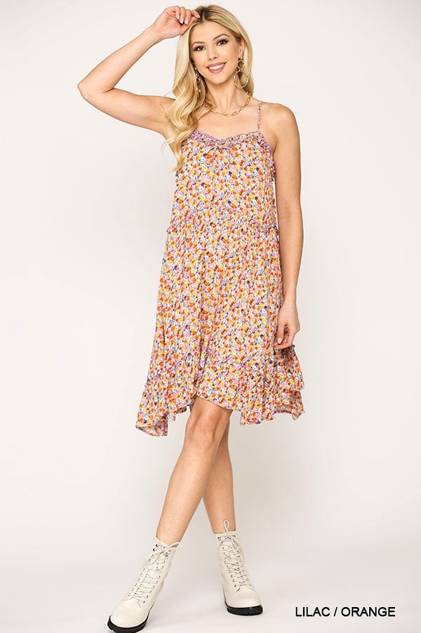 Ditsy Floral Print Sleeveless Dress With Lace Trim - Absolute Fashion 2020