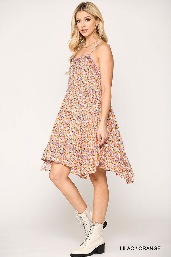 Ditsy Floral Print Sleeveless Dress With Lace Trim - Absolute Fashion 2020