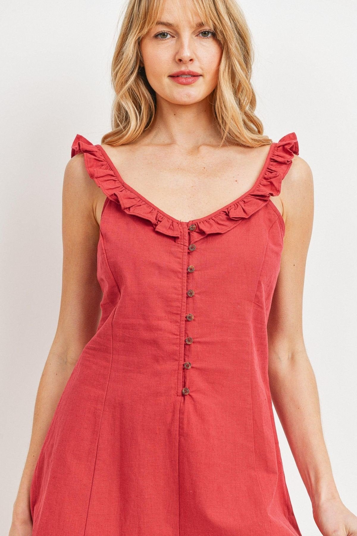 Buttoned Ruffled Strap Rompers - Absolute Fashion 2020
