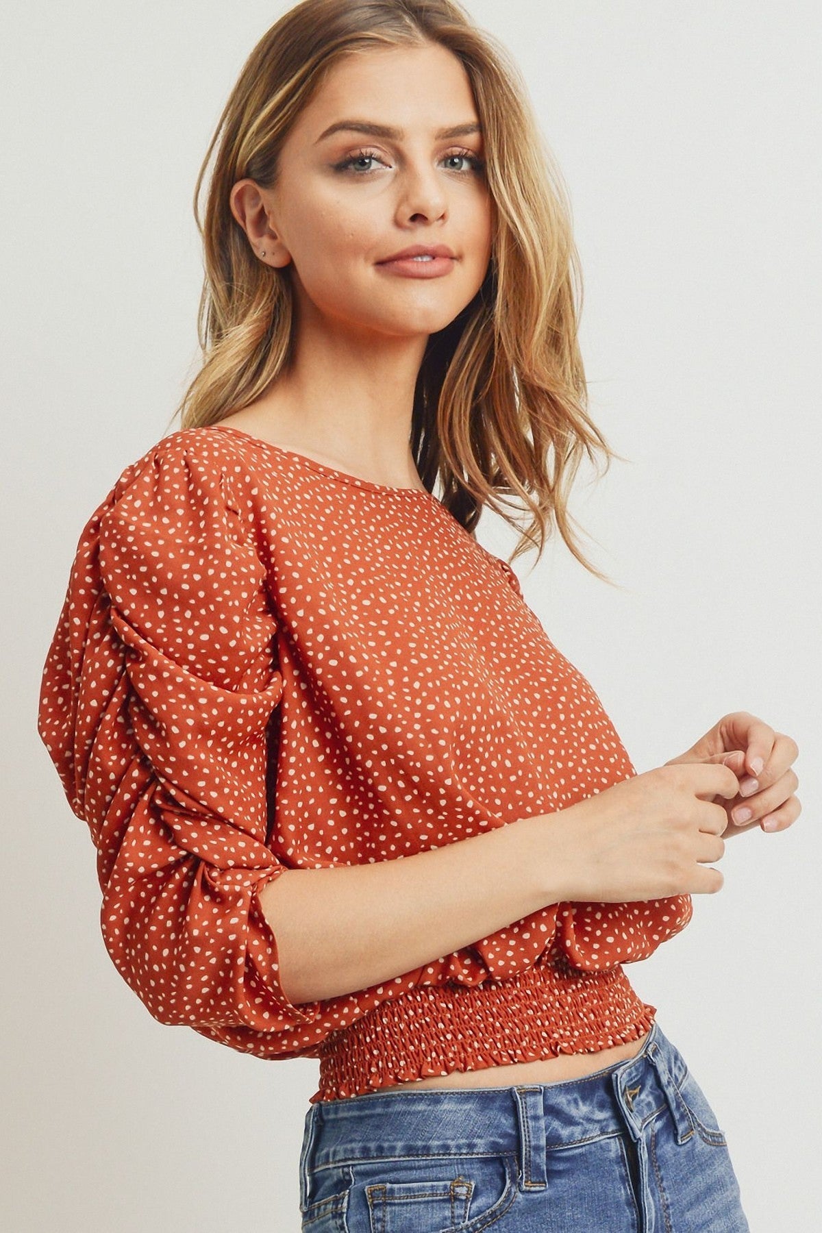 Smocked Band Top With Shirring Puff Sleeve - Absolute Fashion 2020