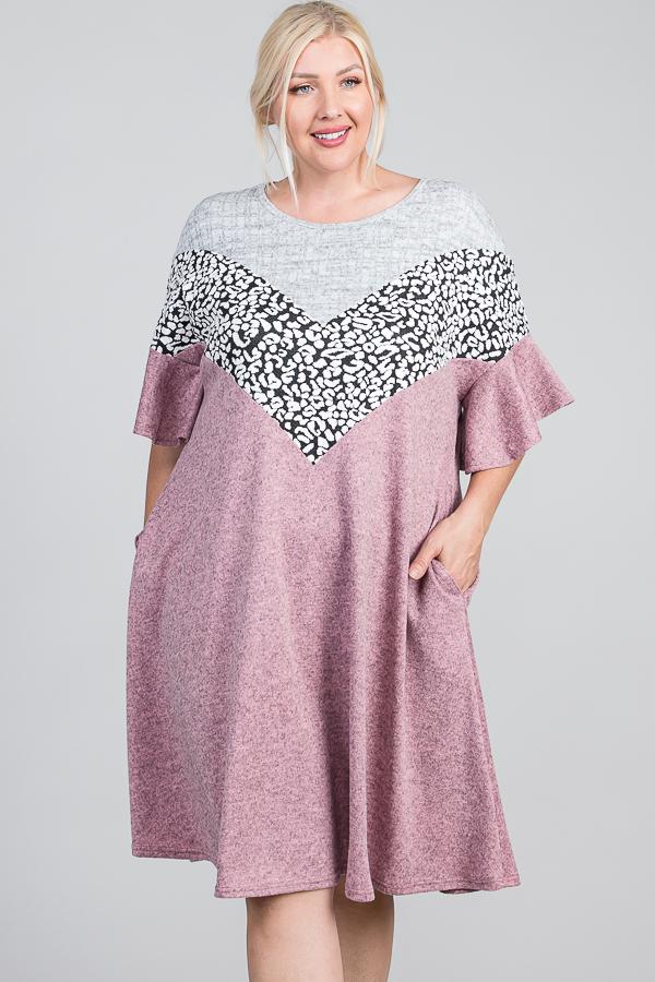 Ruffled Sleeve A Line Hidden Pocket Color Block Dress - Absolute Fashion 2020