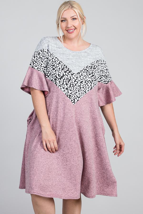 Ruffled Sleeve A Line Hidden Pocket Color Block Dress - Absolute Fashion 2020