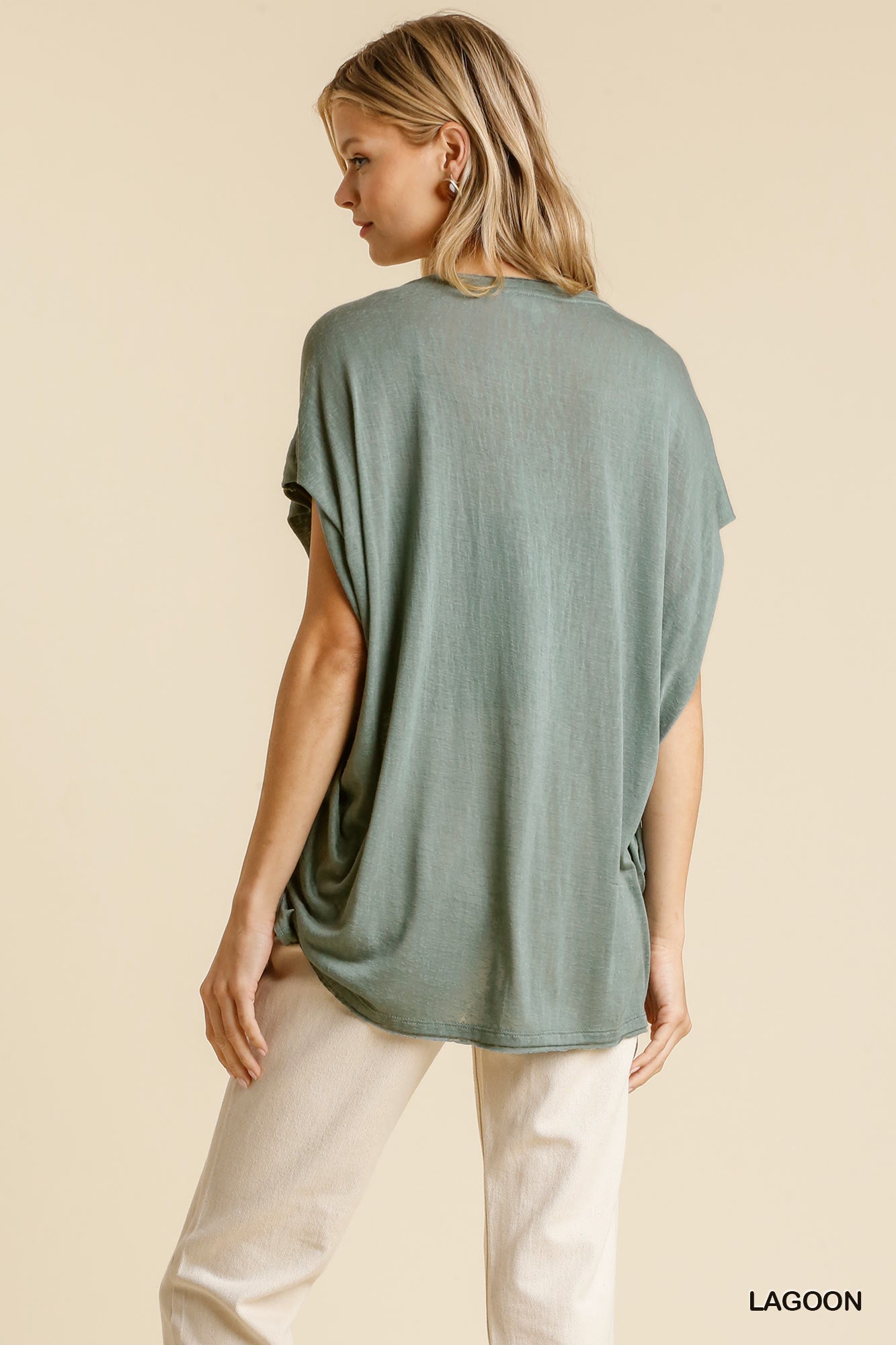 Short Sheer Dolman Sleeve Scoop Neck Top With Side Slit - Absolute Fashion 2020