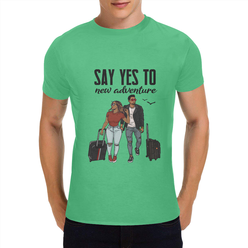 Say Yes To New Adventures Men's Heavy Cotton T-Shirt (One Side Printing)(Made in USA,Ship to USA Only)