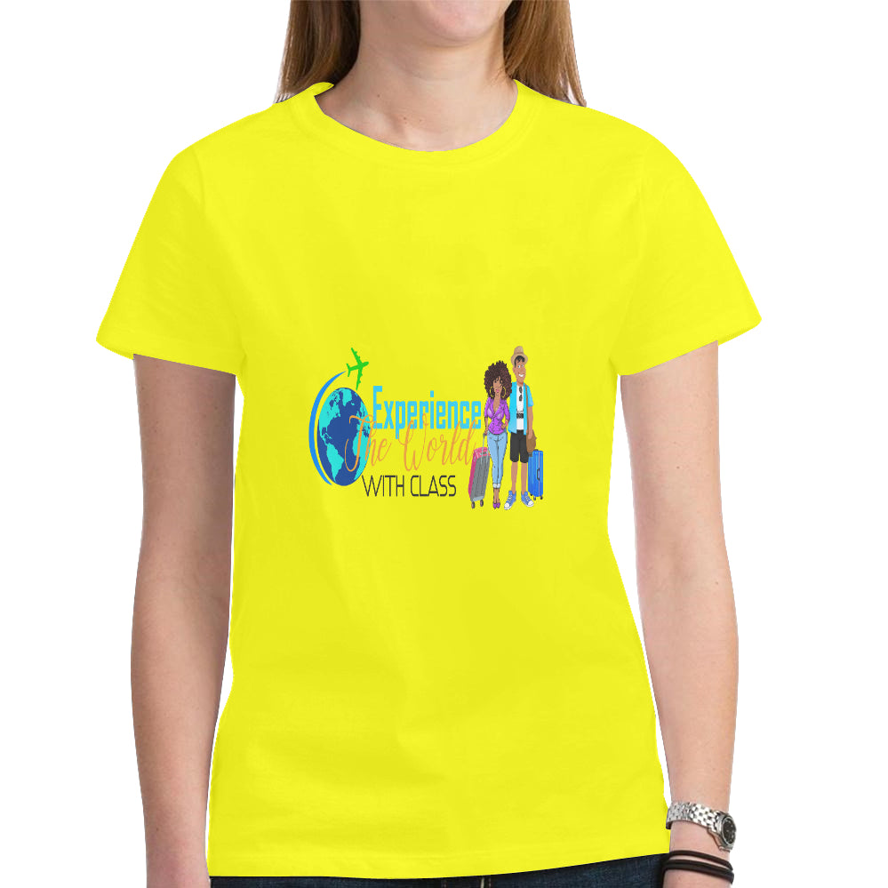 Experience The World With Class Women's Heavy Cotton Short Sleeve T-Shirt(Made in USA,Ship to USA Only)
