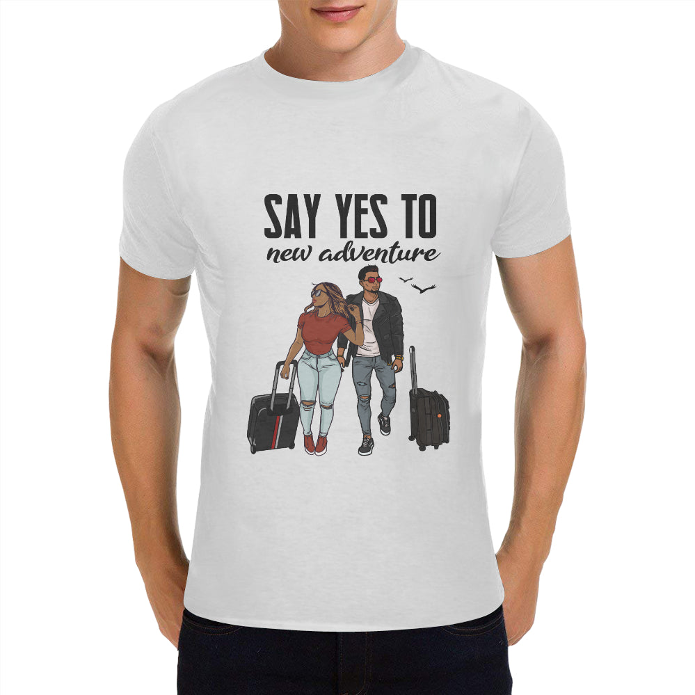 Say Yes To New Adventures Men's Heavy Cotton T-Shirt (One Side Printing)(Made in USA,Ship to USA Only)