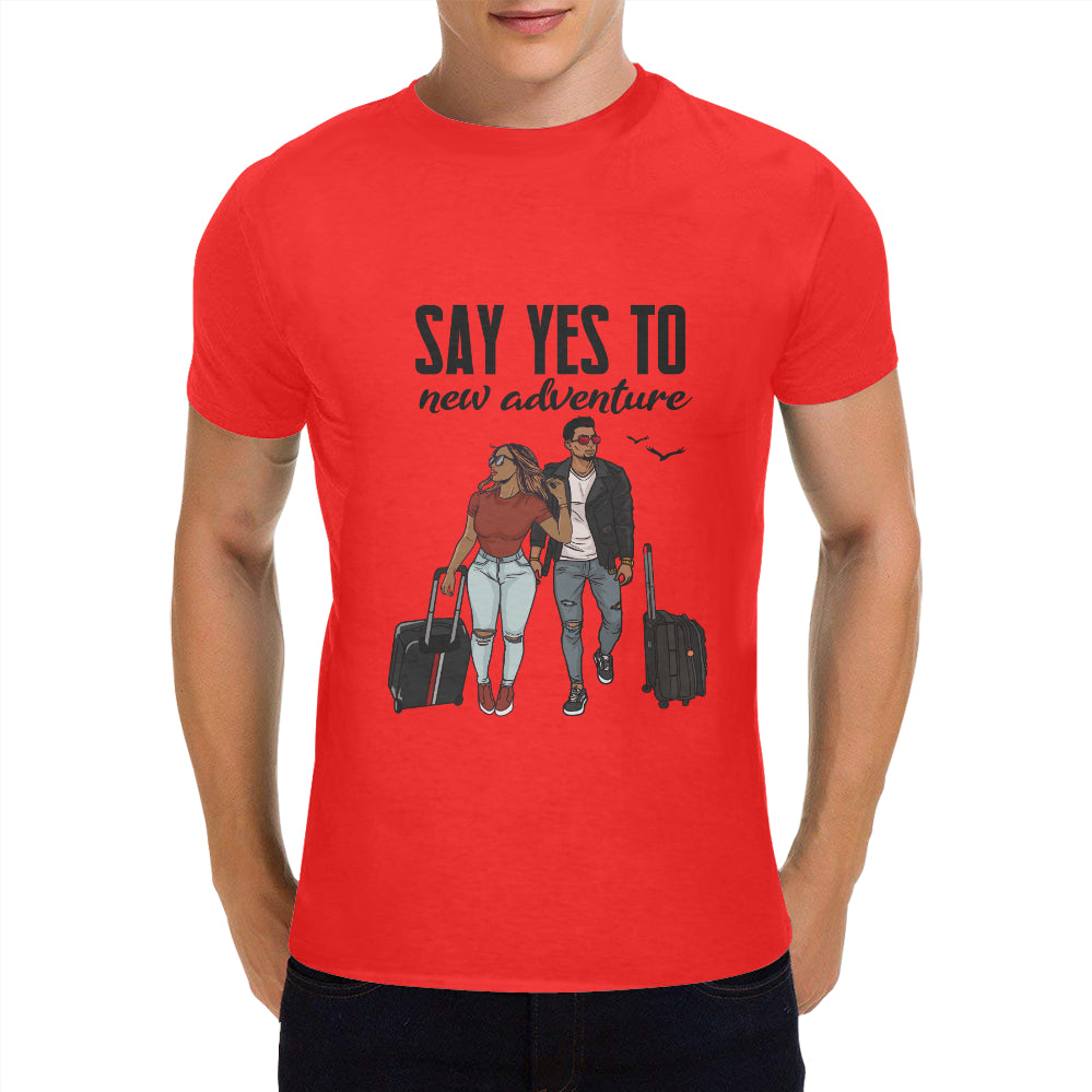 Say Yes To New Adventures Men's Heavy Cotton T-Shirt (One Side Printing)(Made in USA,Ship to USA Only)