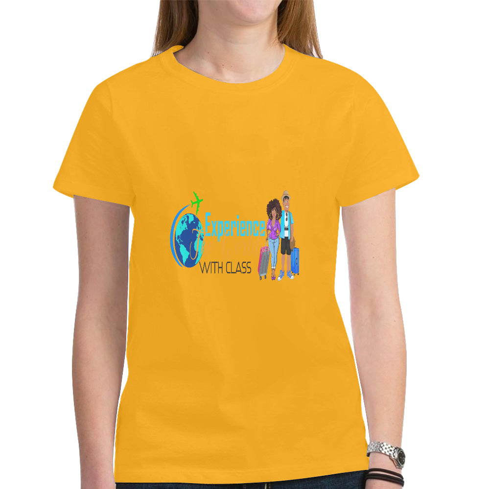 Experience The World With Class Women's Heavy Cotton Short Sleeve T-Shirt(Made in USA,Ship to USA Only)