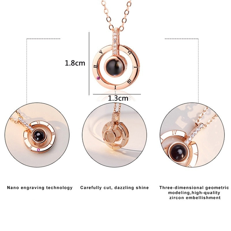 Charm Rose Gold 100 languages I love you Projection Pendant Necklace For Women New Romantic Memory Wedding Necklace Gifts - Absolute Fashion 2020