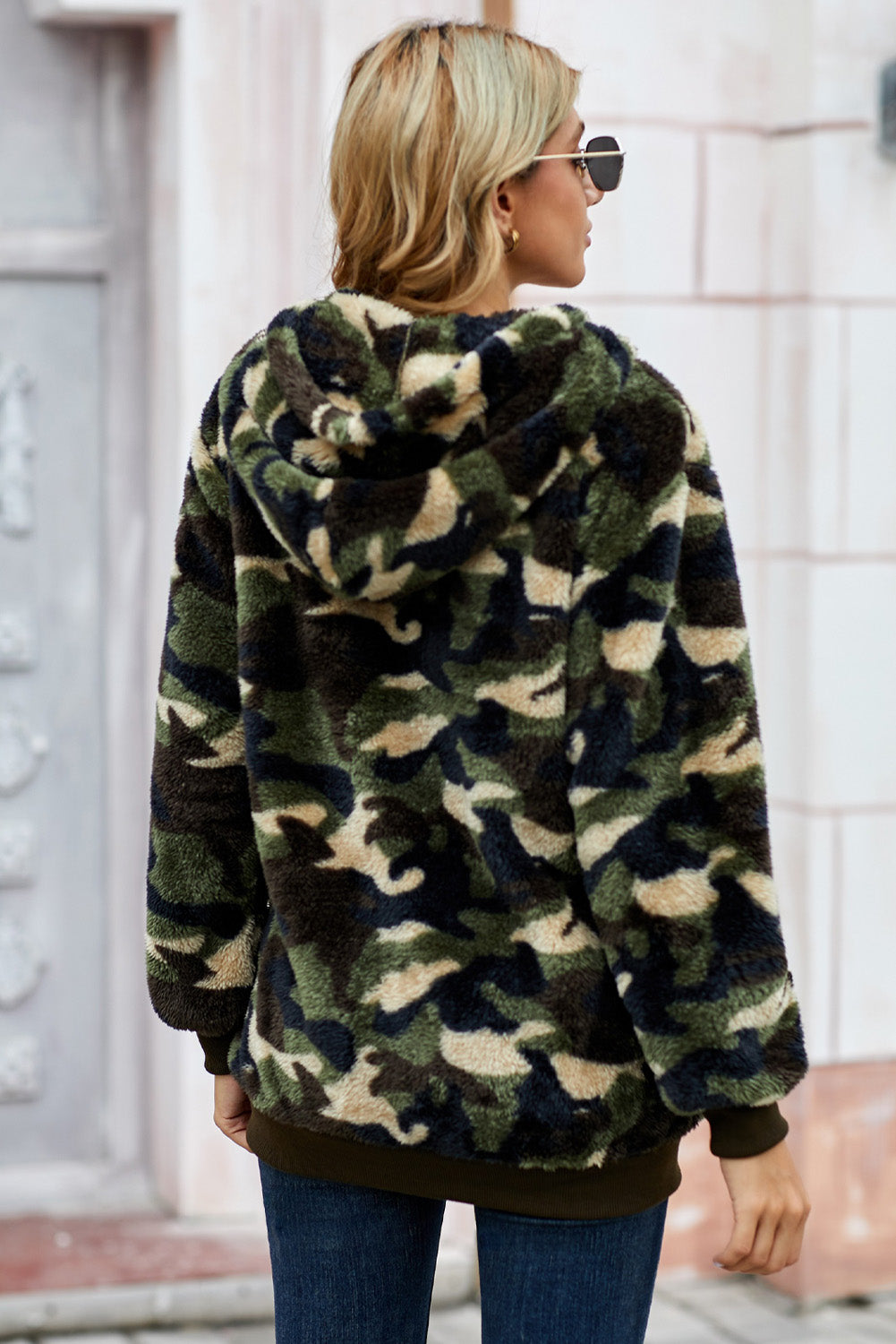 Camouflage Half Zip Fuzzy Hoodie - Absolute Fashion 2020