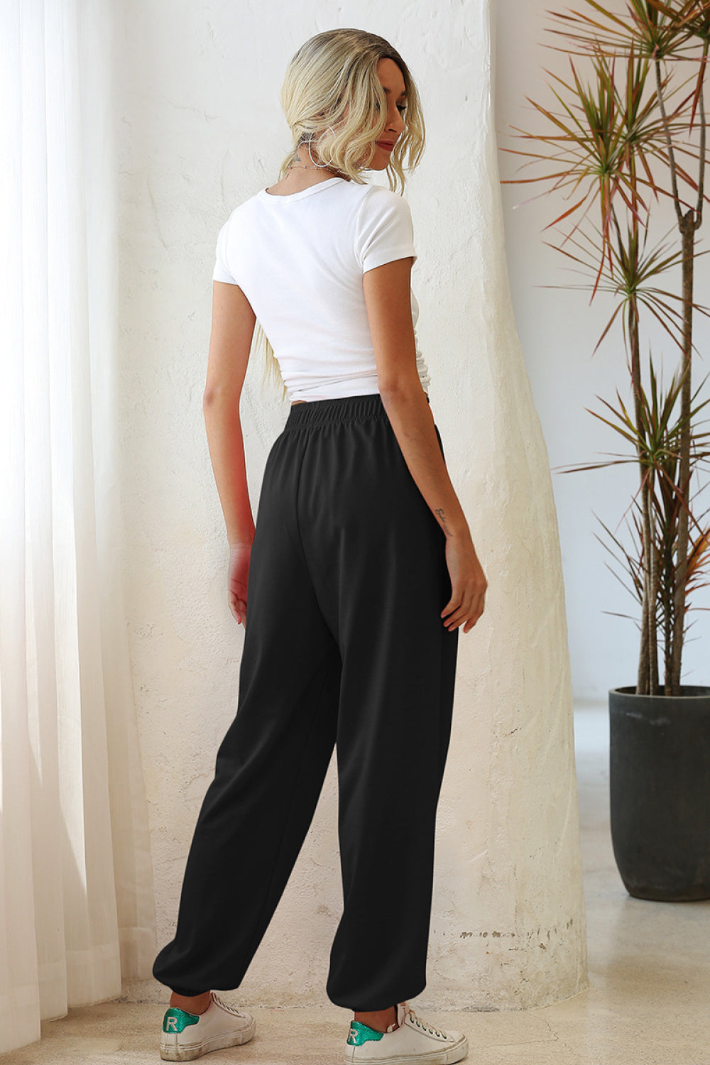 Elastic Waist Joggers with Side Pockets