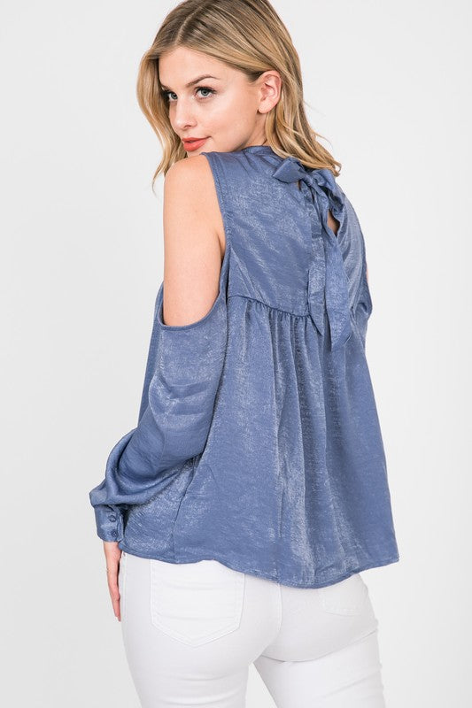 Cold Shoulder Mock Neck Blouse